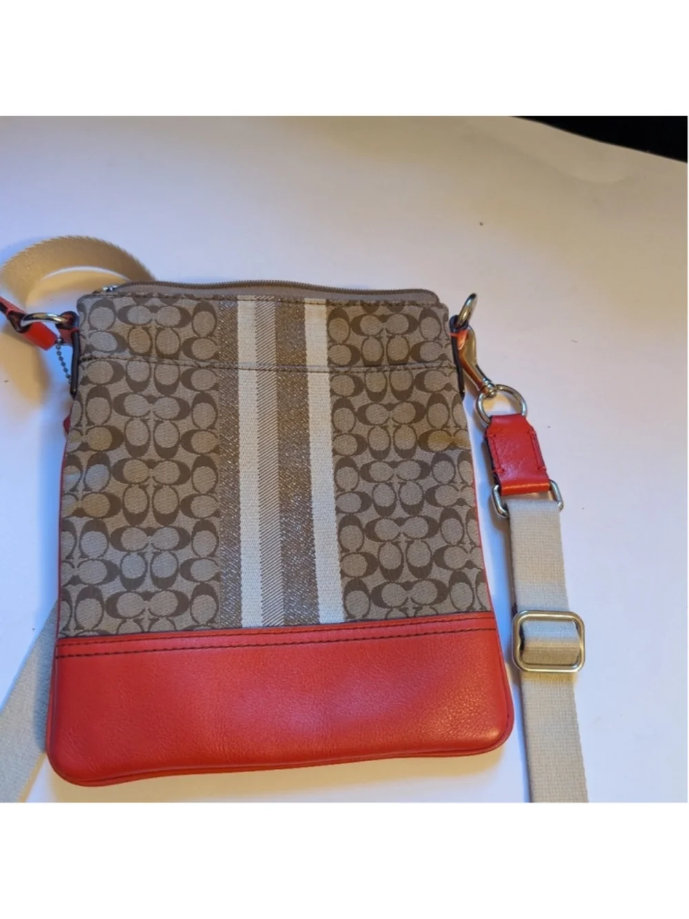 Coach Signature Stripe Swingpack Crossbody Bag In VGUC